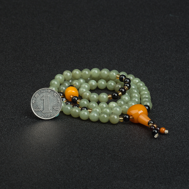 8.2mm天然俄罗斯山料和田青玉多圈手串-红掌柜