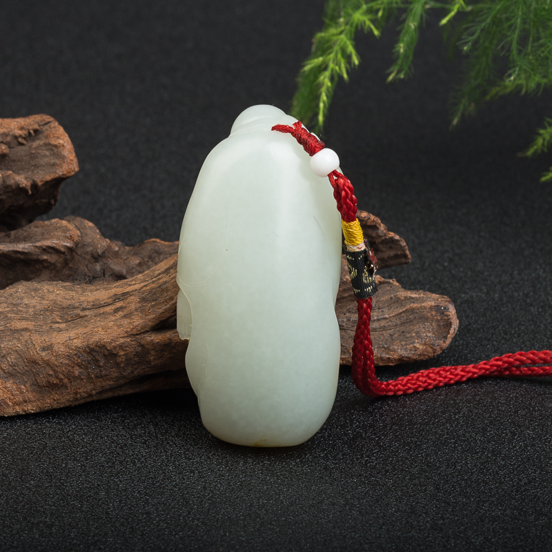 新疆天然和田玉弥勒佛手把件-红掌柜