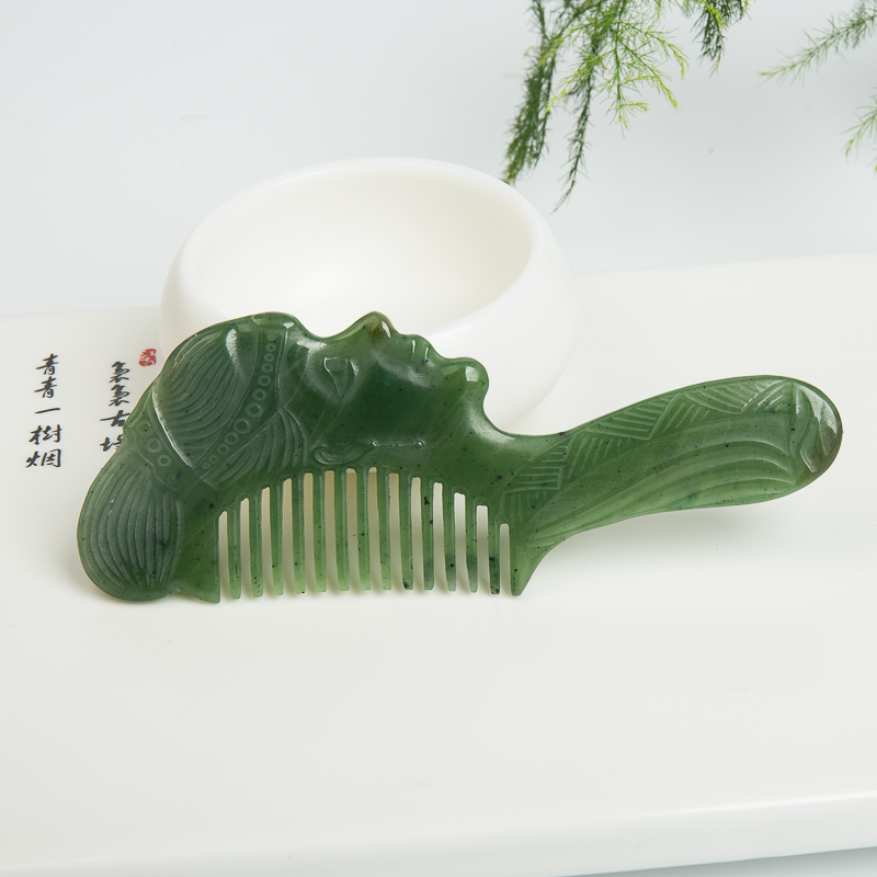 天然俄罗斯和田碧玉梳子-红掌柜