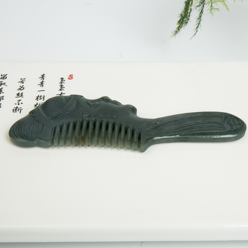 天然山料和田碧玉梳子-红掌柜