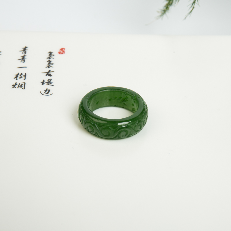 天然俄罗斯和田碧玉戒指-红掌柜