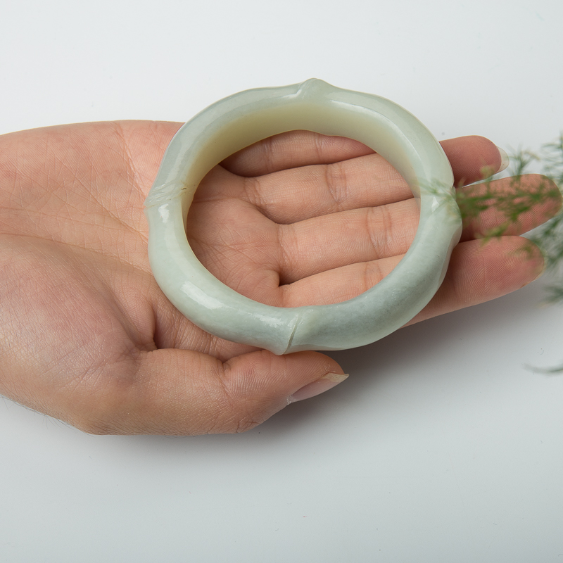 55.5mm天然山料和田青花玉竹节手镯-红掌柜