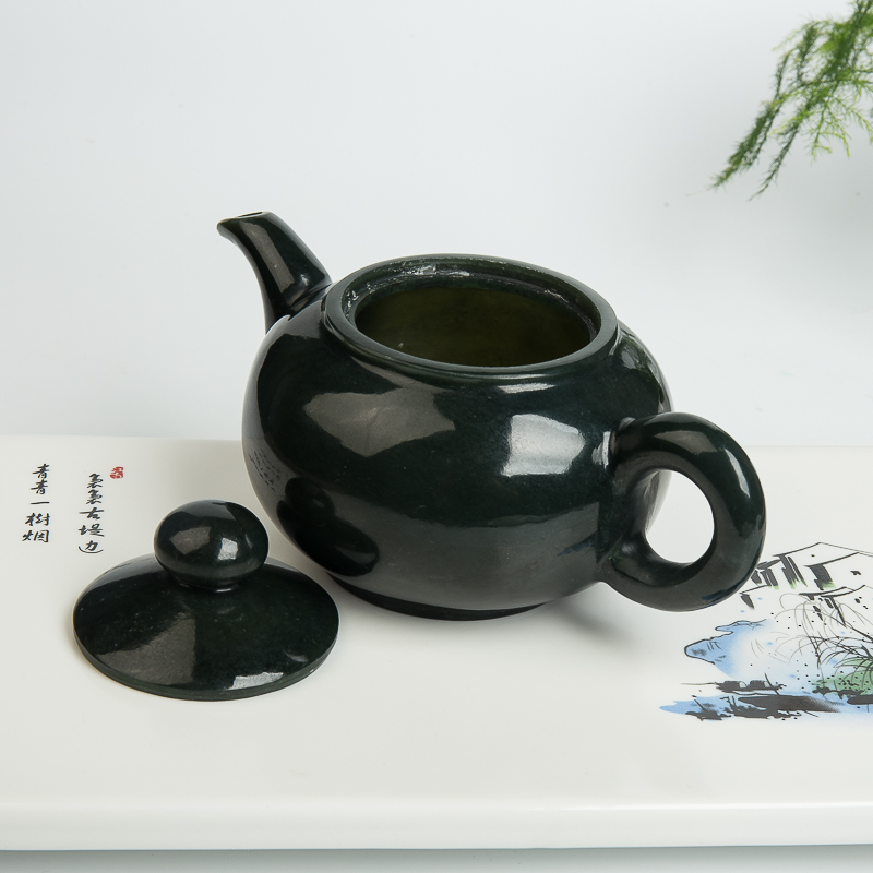 天然山料和田青玉茶壶摆件-红掌柜