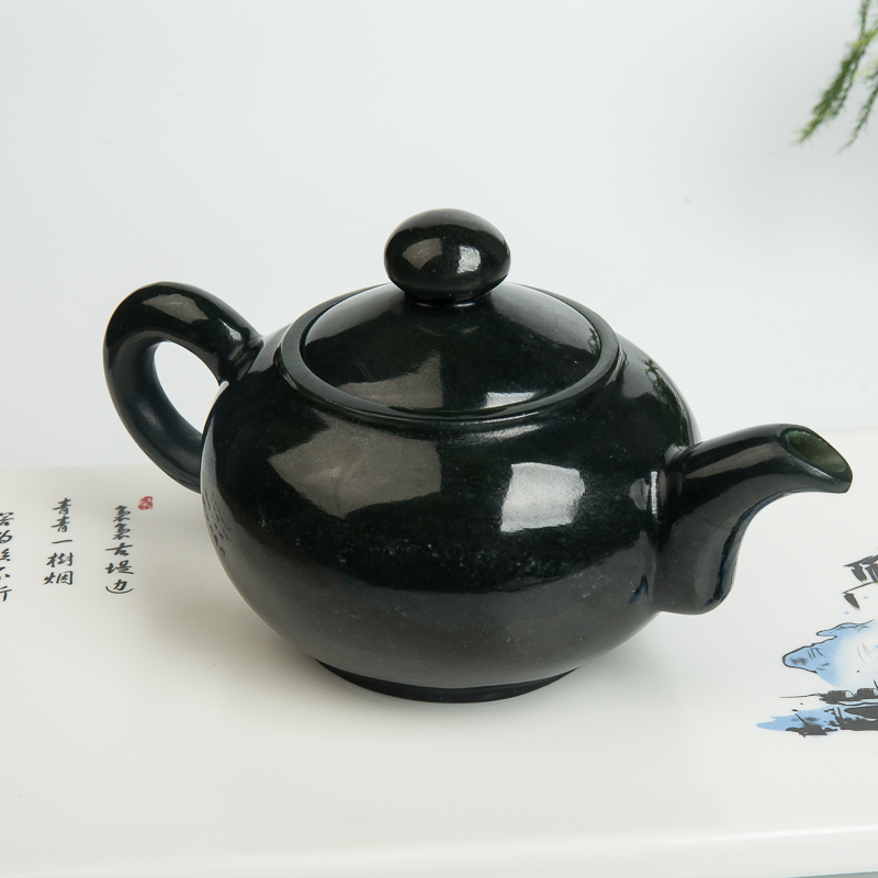 新疆山料和田青玉茶壶摆件-红掌柜
