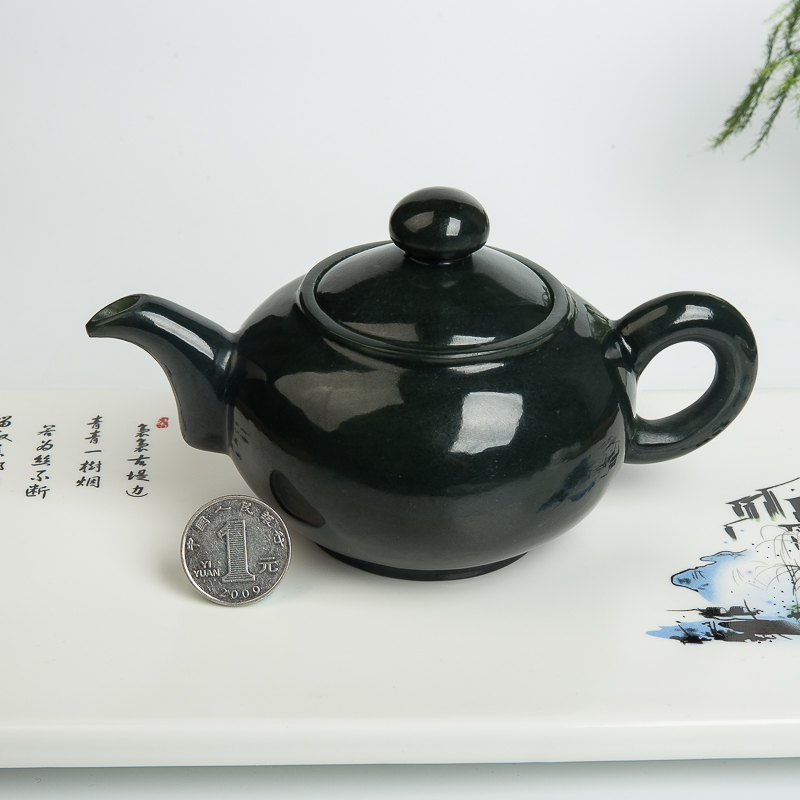 天然新疆山料和田青玉茶壶摆件-红掌柜