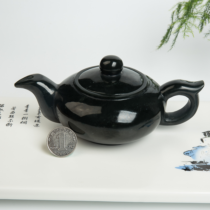 天然新疆山料和田青玉茶壶摆件-红掌柜