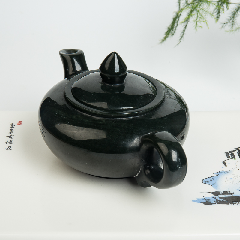 天然和田青玉茶壶摆件-红掌柜