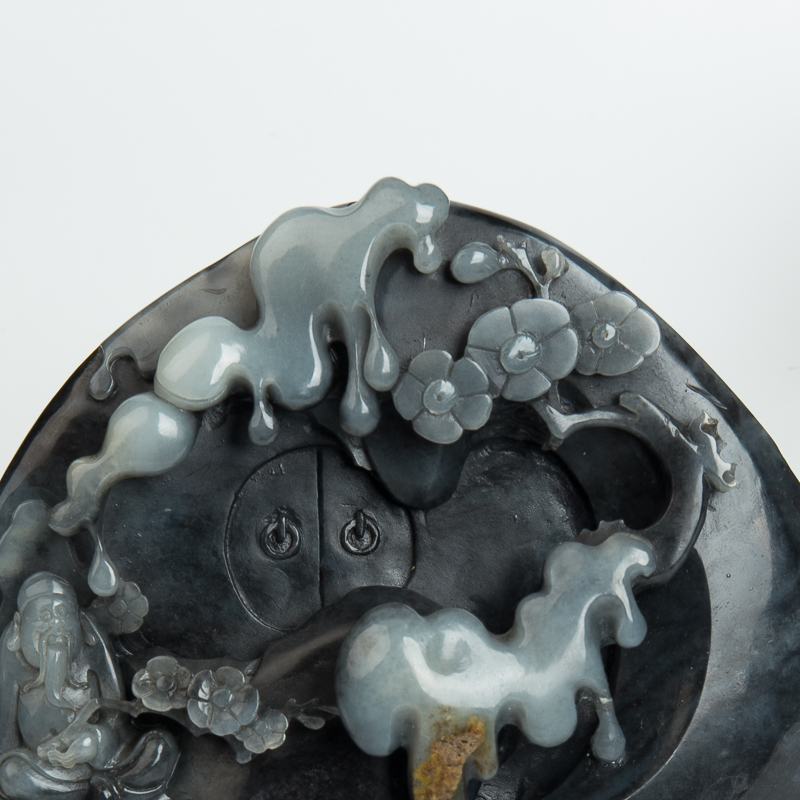 天然山料和田青花玉踏雪寻梅摆件-红掌柜