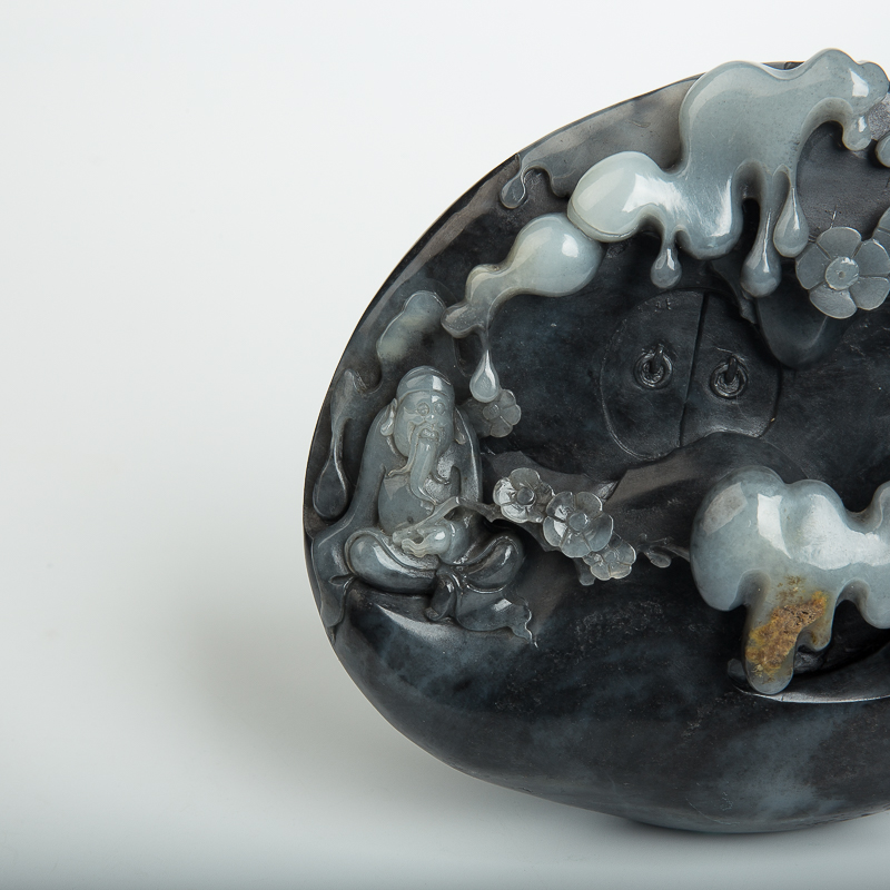 俄罗斯山料和田青花玉踏雪寻梅摆件-红掌柜