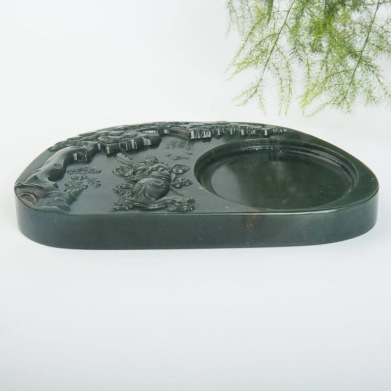 和田青玉关羽砚台-红掌柜