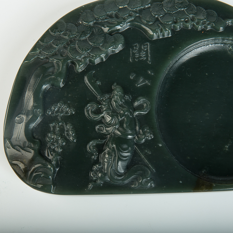 新疆山料和田青玉关羽砚台-红掌柜