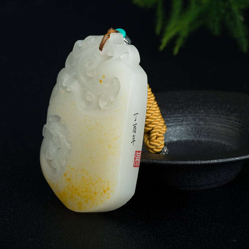 籽料和田玉龙凤呈祥吊坠-红掌柜