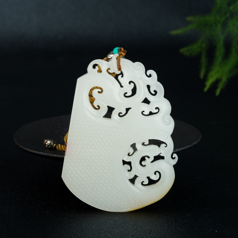 和田玉龙凤呈祥吊坠-红掌柜