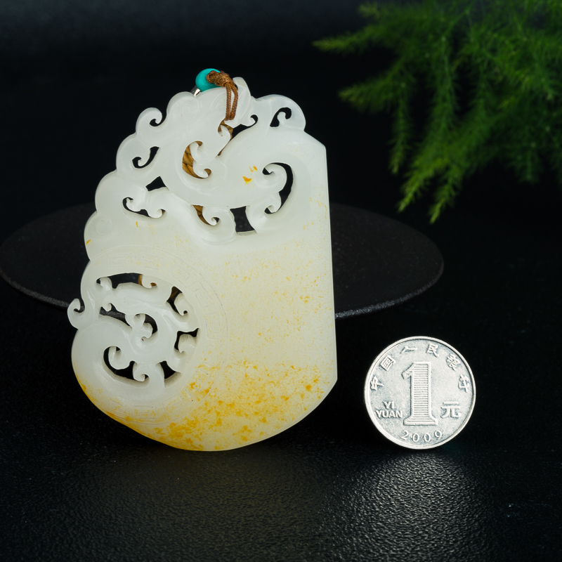 新疆和田玉龙凤呈祥吊坠-红掌柜
