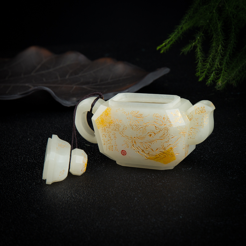 新疆籽料和田白玉玉壶摆件-红掌柜