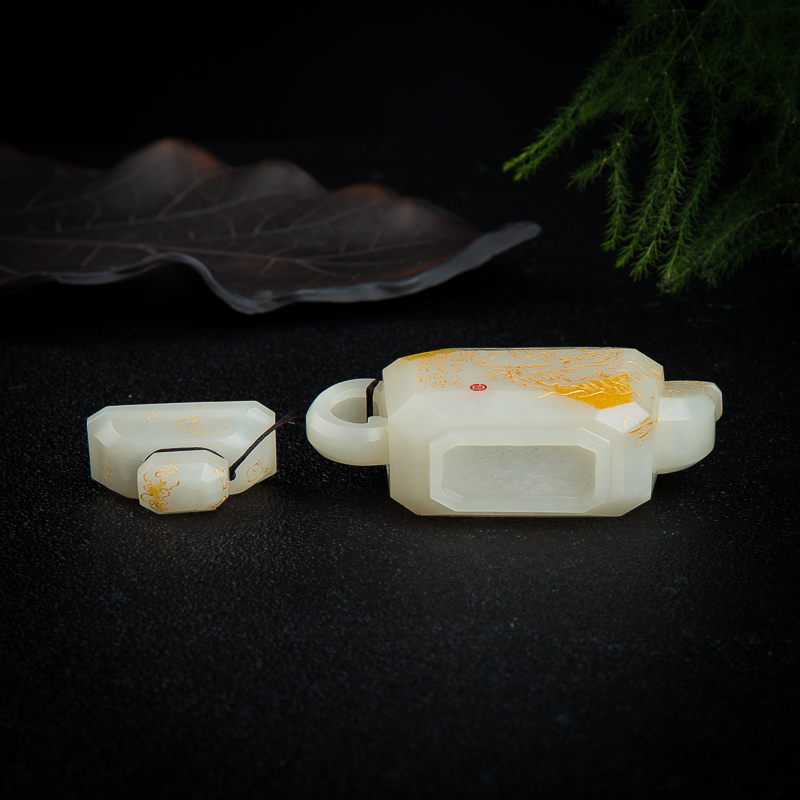 新疆天然和田白玉玉壶摆件-红掌柜