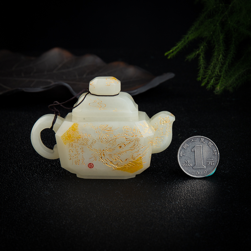 和田白玉玉壶摆件-红掌柜