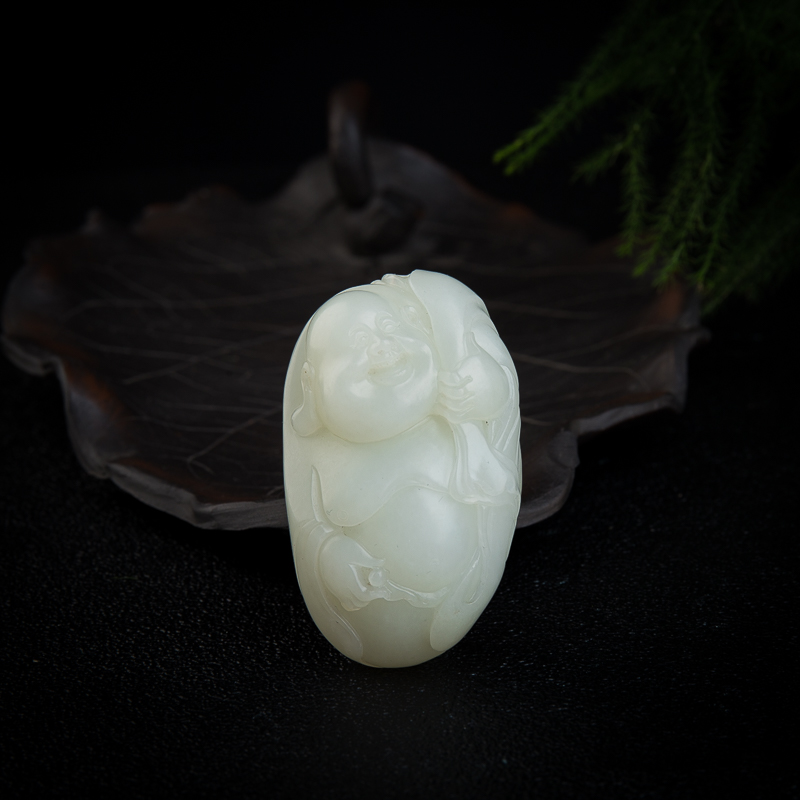 天然籽料和田白玉布袋和尚两用款-红掌柜