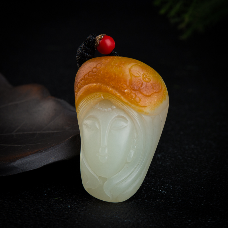 天然和田玉仕女吊坠-红掌柜