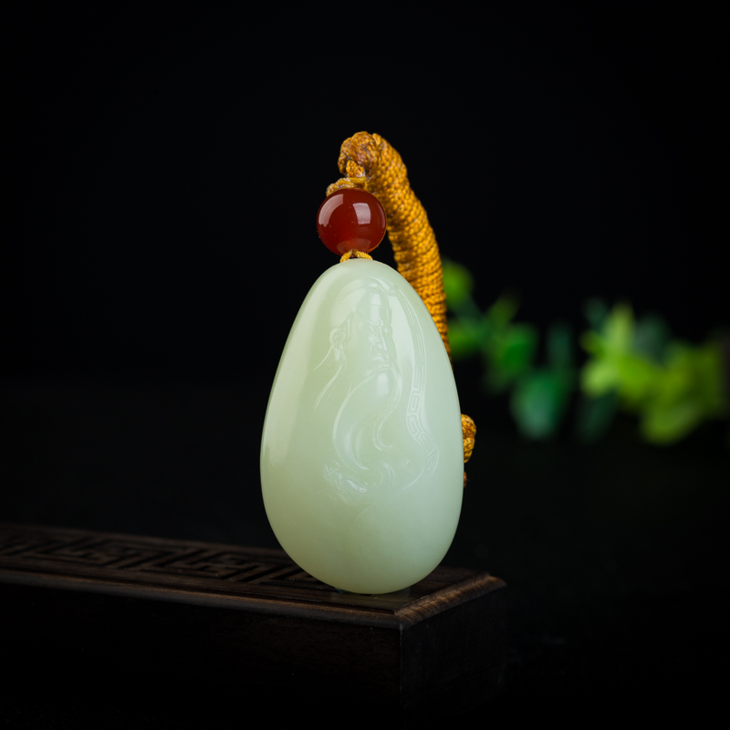 籽料和田青白玉关羽吊坠-红掌柜