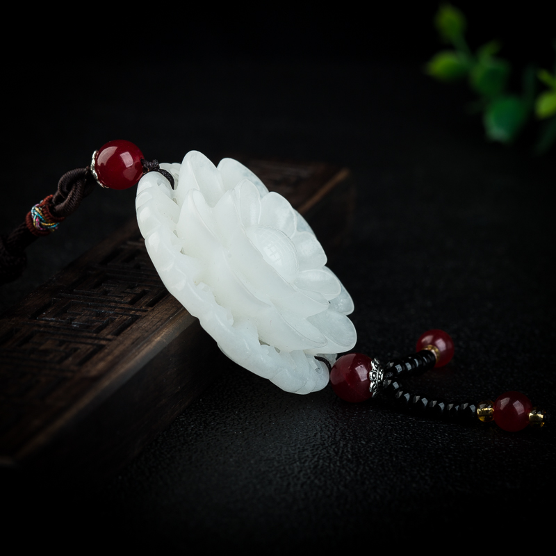 天然山料和田白玉花开富贵吊坠-红掌柜