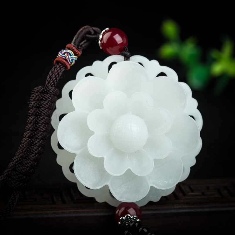 俄罗斯天然山料和田玉花开富贵吊坠-红掌柜