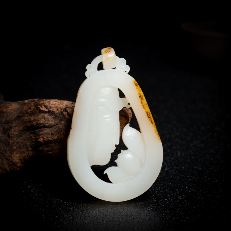 天然山料和田玉花开见佛吊坠-红掌柜