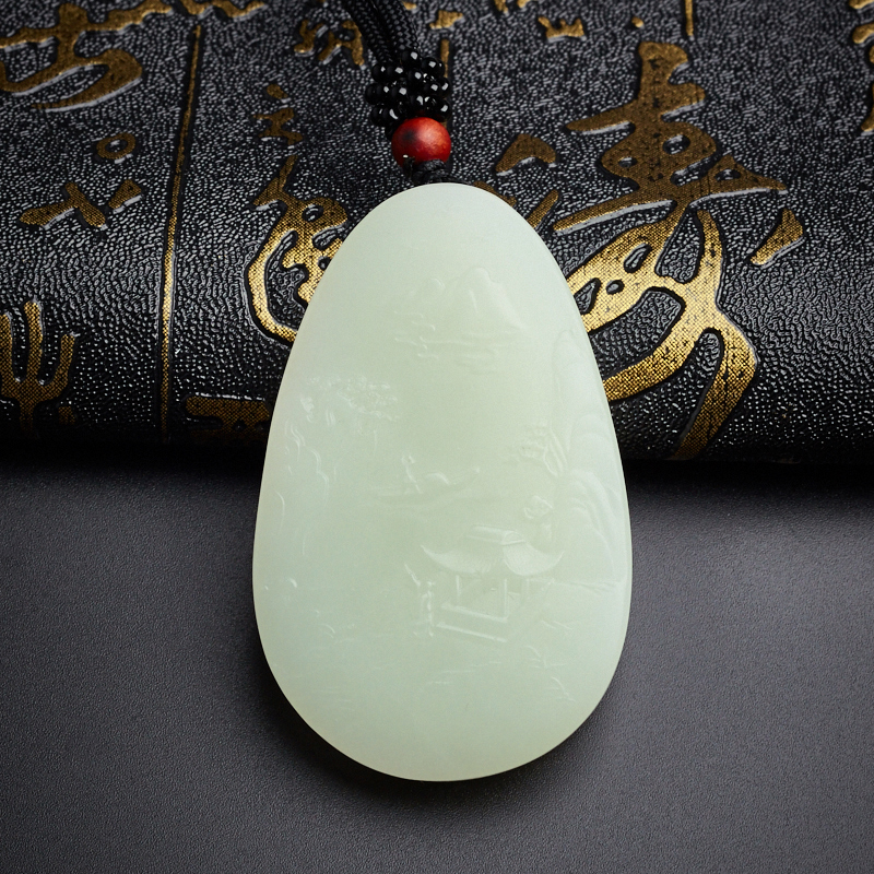 和田玉山水吊坠牌-红掌柜珠宝