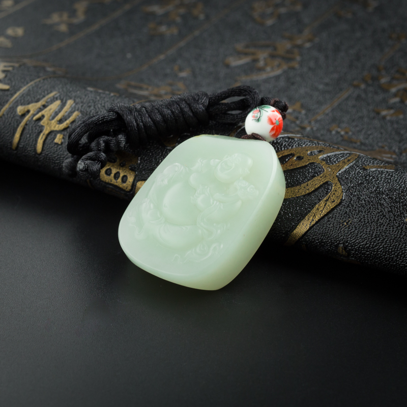和田玉白玉弥勒佛吊坠-红掌柜