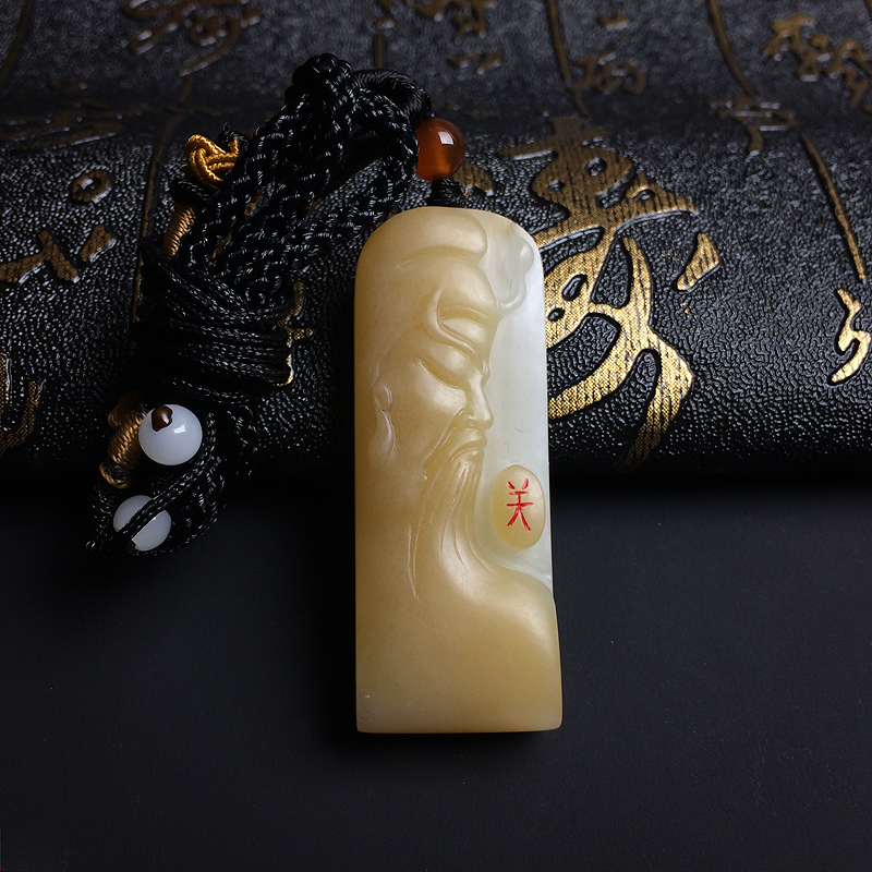 和田玉关公吊坠-红掌柜