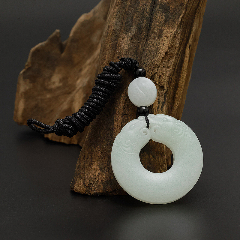 俄料和田玉仿古龙纹平安扣吊坠-红掌柜