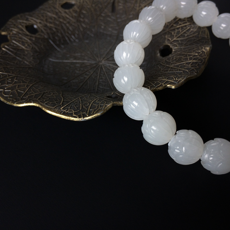 和田玉白玉莲花手串-红掌柜