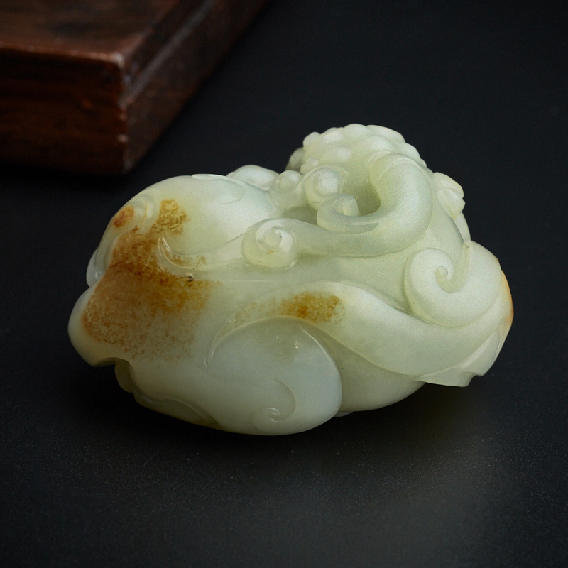 和田玉籽料貔貅手把件 - 红掌柜