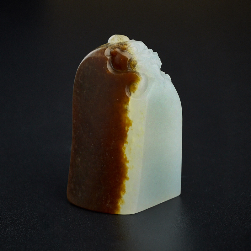 籽料带皮和田玉青白玉印章 - 红掌柜