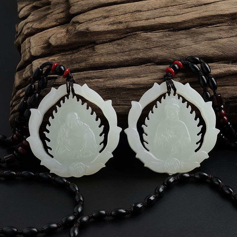 和田玉白玉弥勒佛/观音吊坠 - 红掌柜