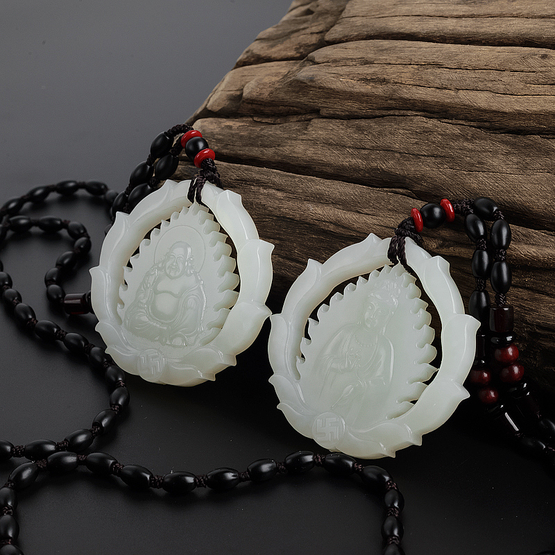 和田玉白玉弥勒佛/观音挂坠 - 红掌柜