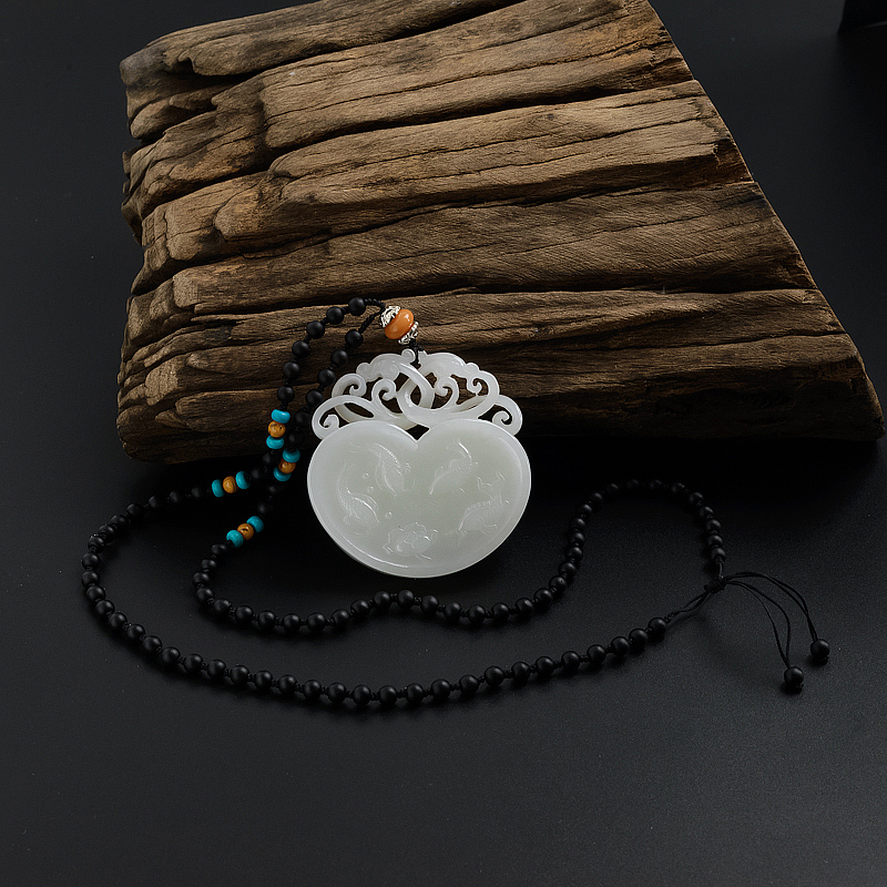 俄料和田玉白玉金鱼吊坠 - 红掌柜