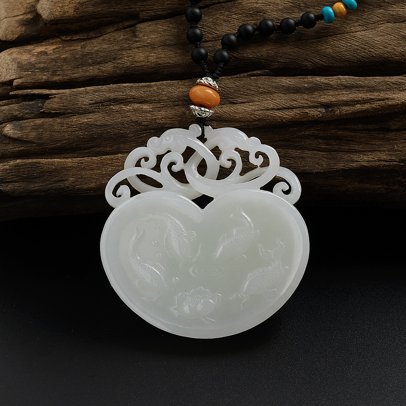 和田玉白玉金鱼吊坠 - 红掌柜