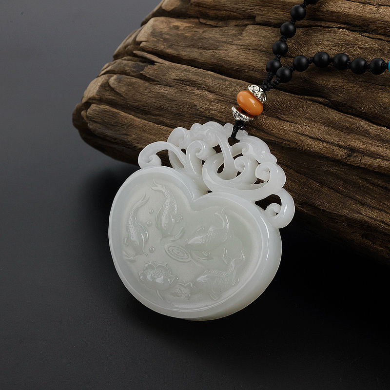 俄料和田玉白玉金鱼挂坠 - 红掌柜