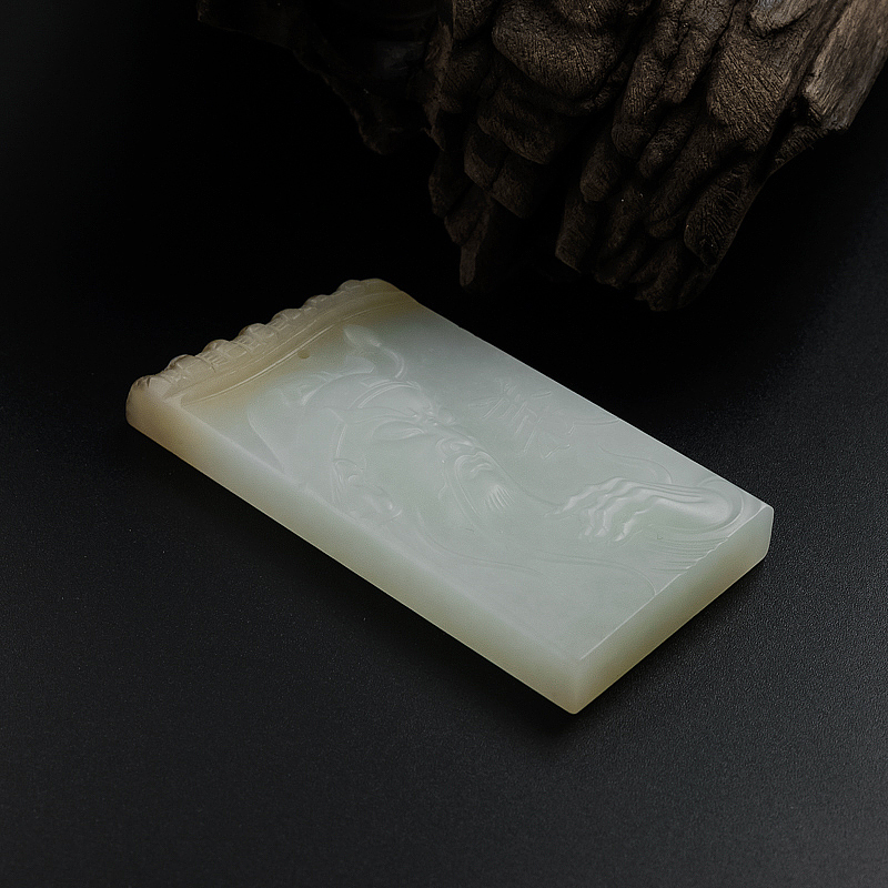 带皮色和田玉关公挂坠 - 红掌柜