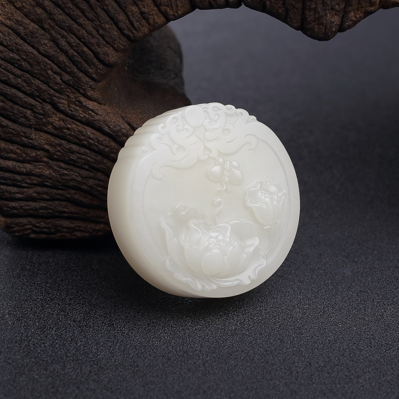 天然山料和田白玉蝶恋花吊坠-红掌柜