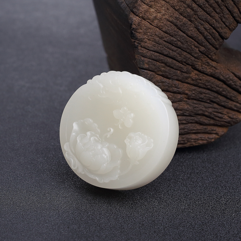 新疆山料和田白玉蝶恋花吊坠-红掌柜