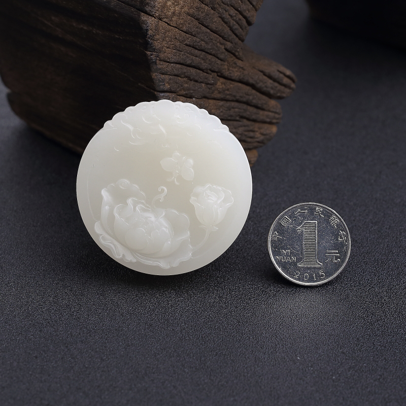 和田白玉蝶恋花吊坠-红掌柜