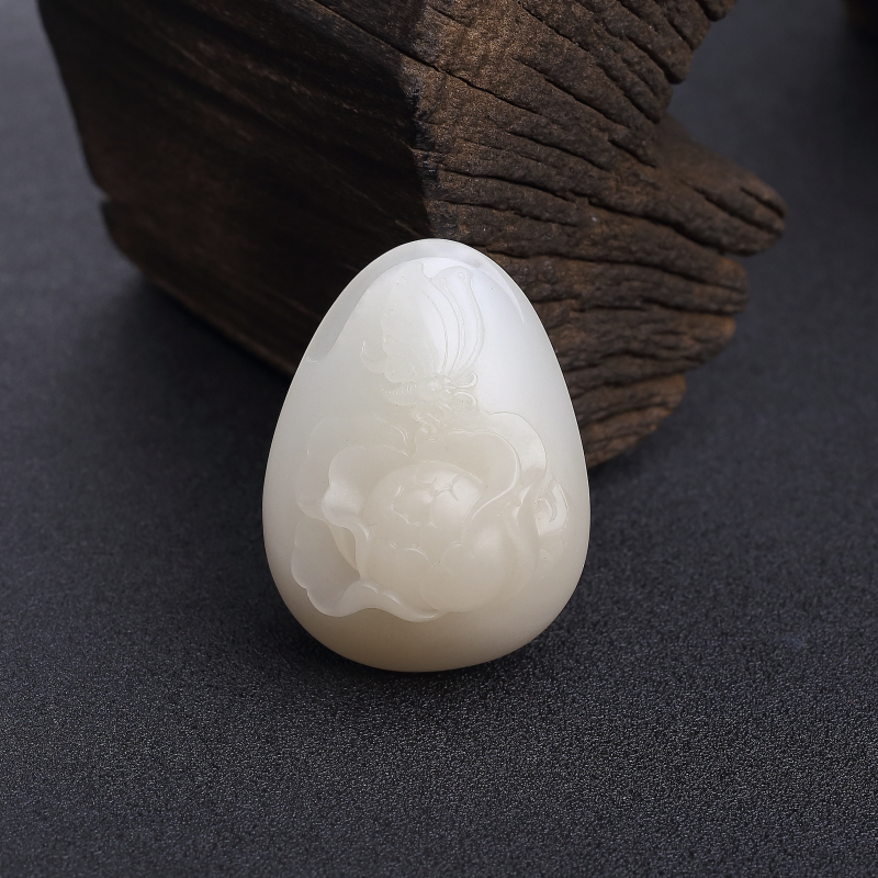 新疆天然山料和田白玉蝶恋花吊坠-红掌柜