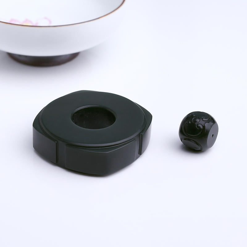 和田墨玉手把件套装-红掌柜