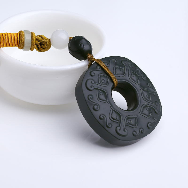 天然山料和田墨玉兽面手把件-红掌柜