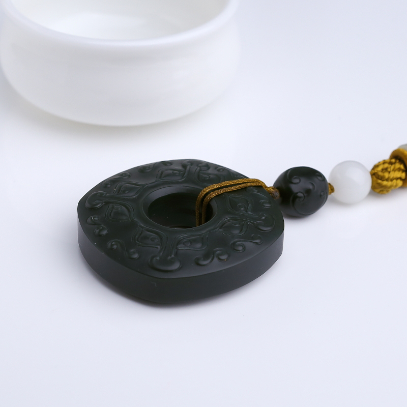 山料和田墨玉兽面手把件-红掌柜