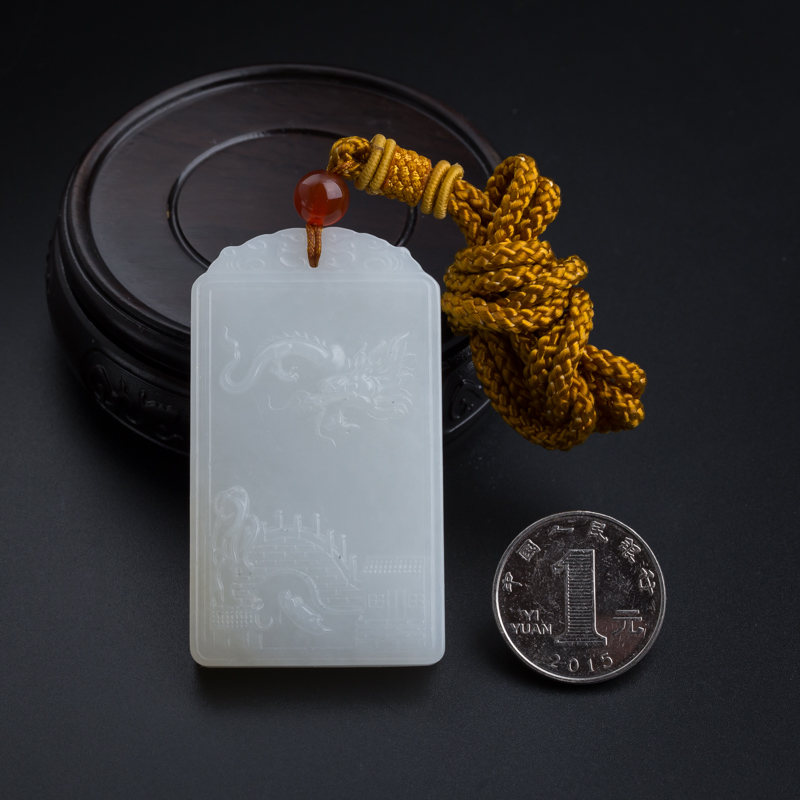 俄料和田玉龙牌吊坠-红掌柜