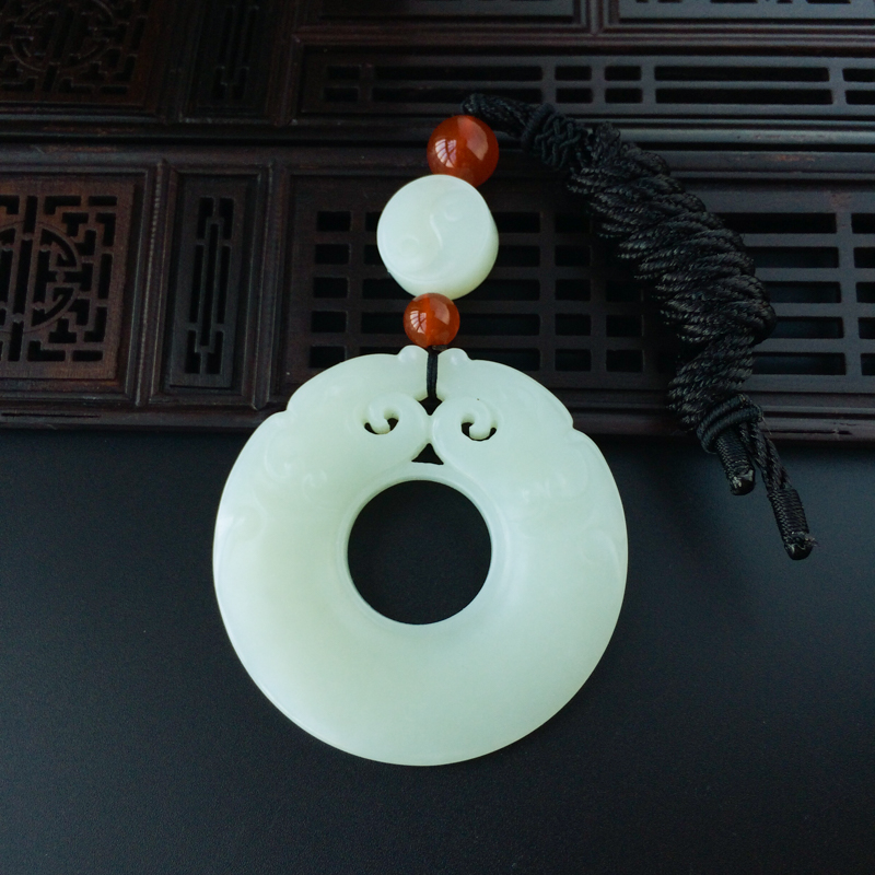 俄料天然和田玉双龙平安扣吊坠-红掌柜