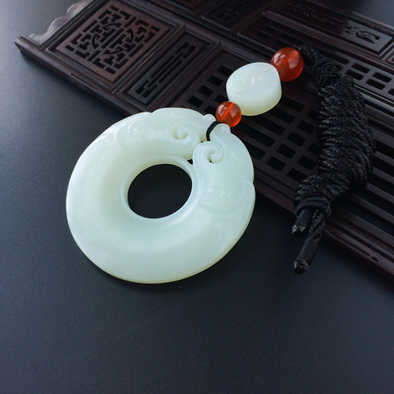 俄料和田玉双龙平安扣吊坠-红掌柜